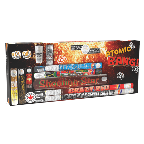 Horizontal view of the box with images of all included fireworks