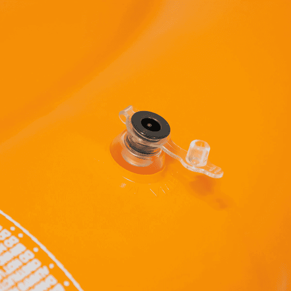 Close up view of the small black speed safety valve