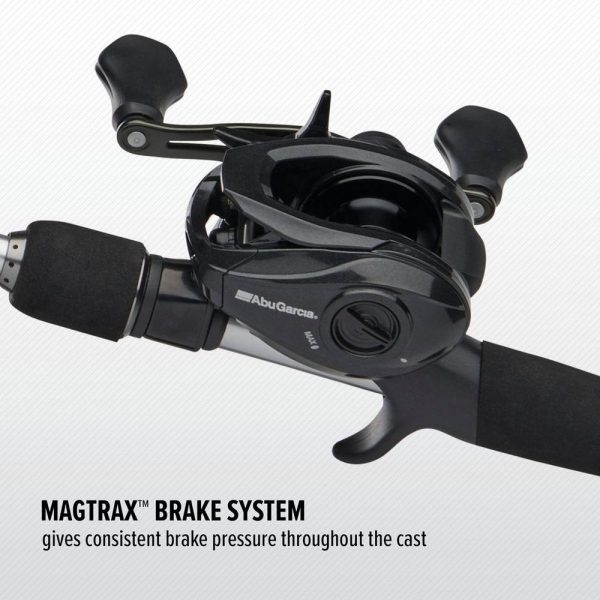 Close up of the vengeance reel with text about the magtrax brake system