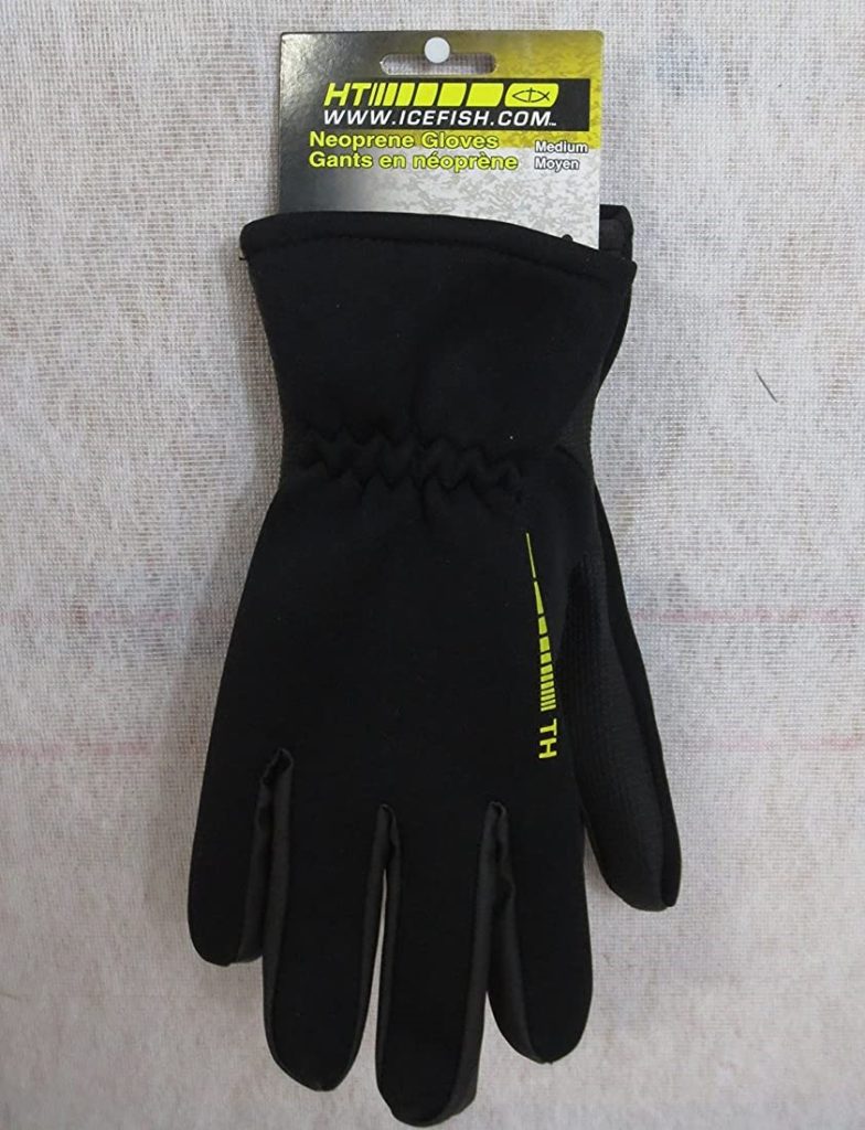 Black neoprene gloves with a small yellow marking