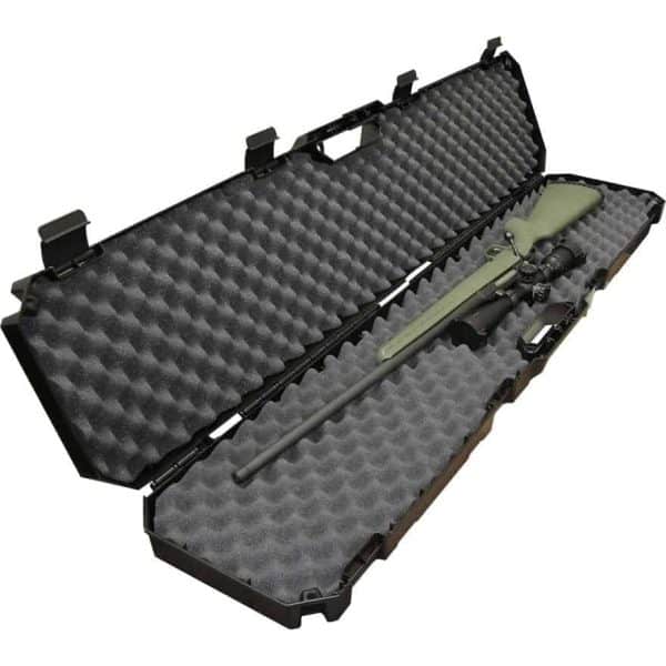 open rifle case with a rifle inside as an example
