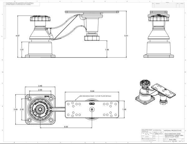 RAM® Horizontal 6" Swing Arm Mount Dimensions