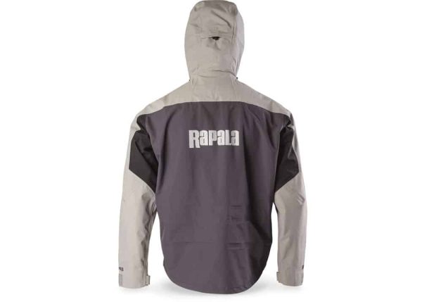 Rapala® Pro Rain Jacket Grey Black Back View of Hood