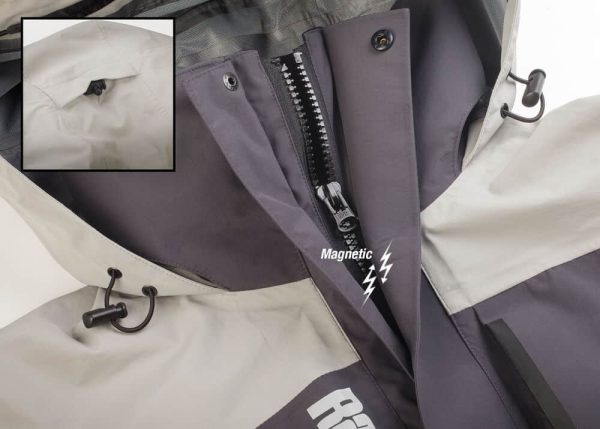 Rapala® Pro Rain Jacket Grey Black Magnetic Zipper Flap