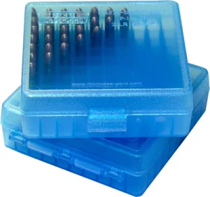 Ammo Box 100 Round Flip Top For .22 LR - Clear Blue