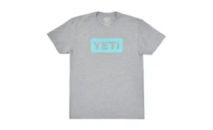 Short Sleeve Shirt YETI Logo Dark Heather Gray Aquifer Blue