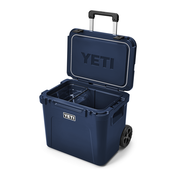 Yeti Hard Coolers Roadie 60 Navy 3qtr Open