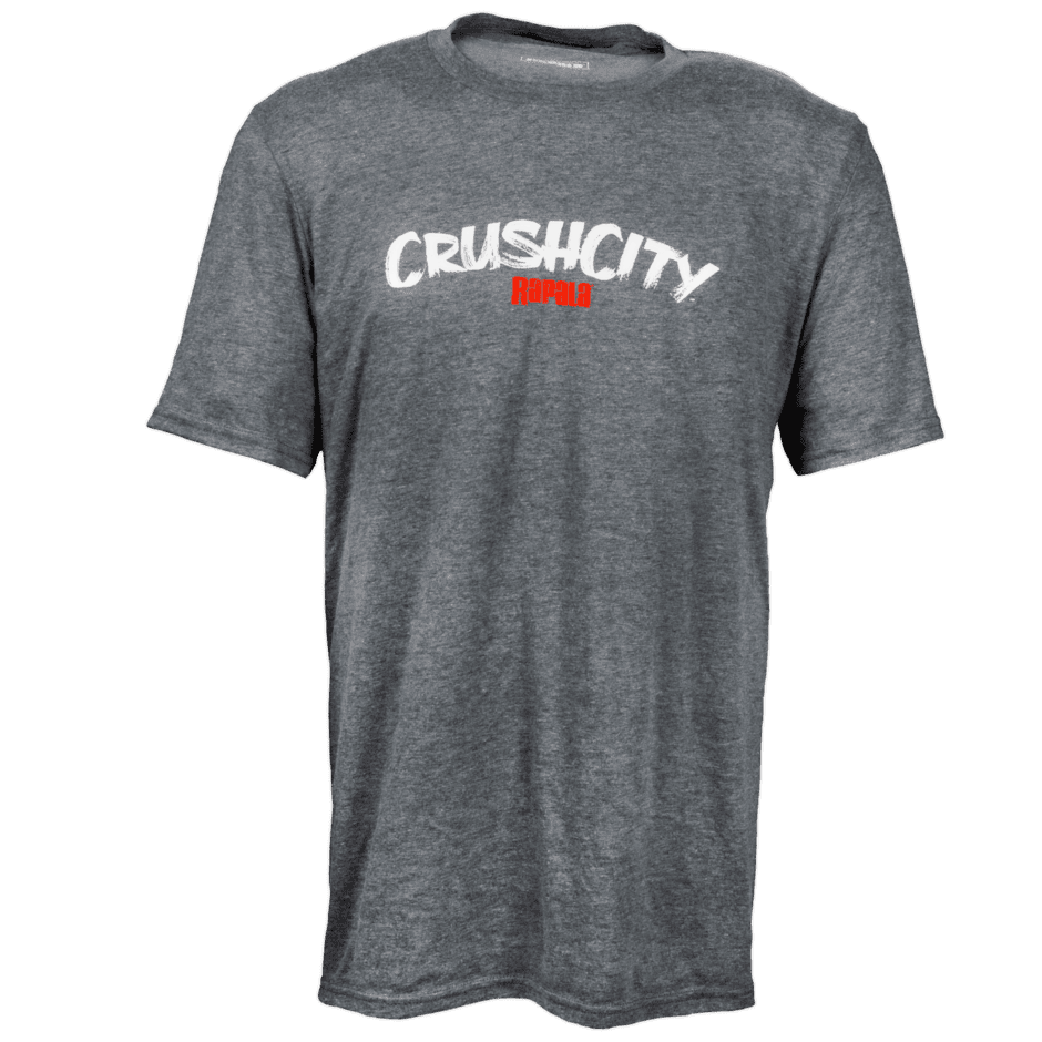 CrushCity Logo T-Shirt 1 CrushCity Logo T-Shirt - XL VMC: Gray short-sleeved t-shirt featuring “CRUSHCITY” in bold white lettering, with “Red Pill” in smaller red text underneath, centered on the chest.