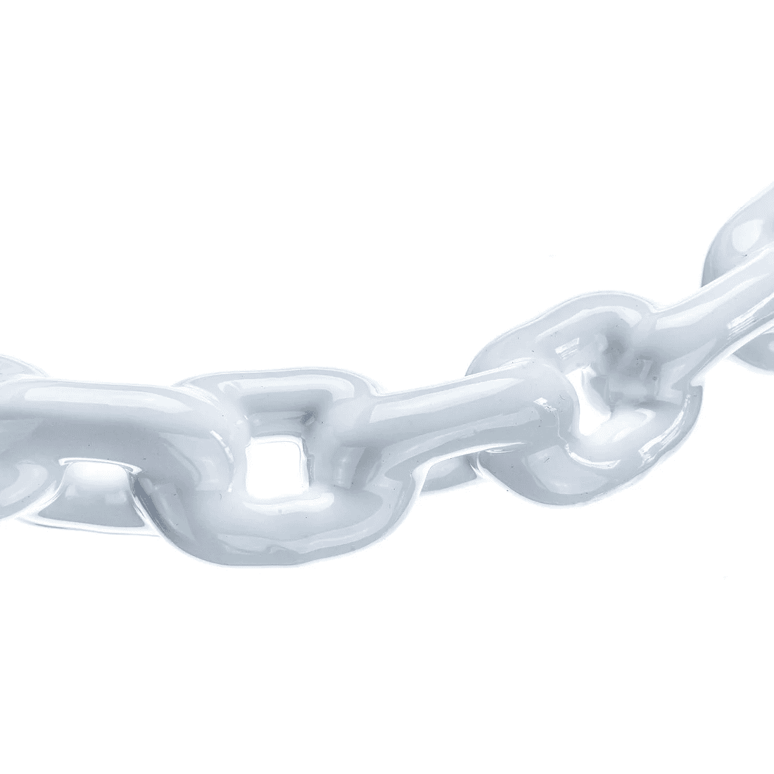 Anchor Lead Chain - 3/16" x 4', White PVC Coated, Galvanized 2 Close-up of the SEA CHOICE 2 Anchor Lead Chain, featuring interconnected rectangular links measuring 3/16 x 4′ with a glossy white PVC coating over galvanized steel, set against a white background.