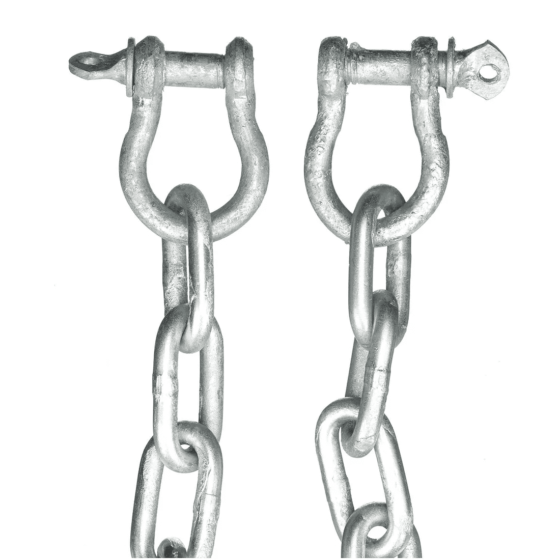 Anchor Lead Chain w/ Shackles - 3/16" x 4', Galvanized 1 Two galvanized steel anchor lead chains, each measuring 3/16″ x 4′, are attached to shackles with removable pins.