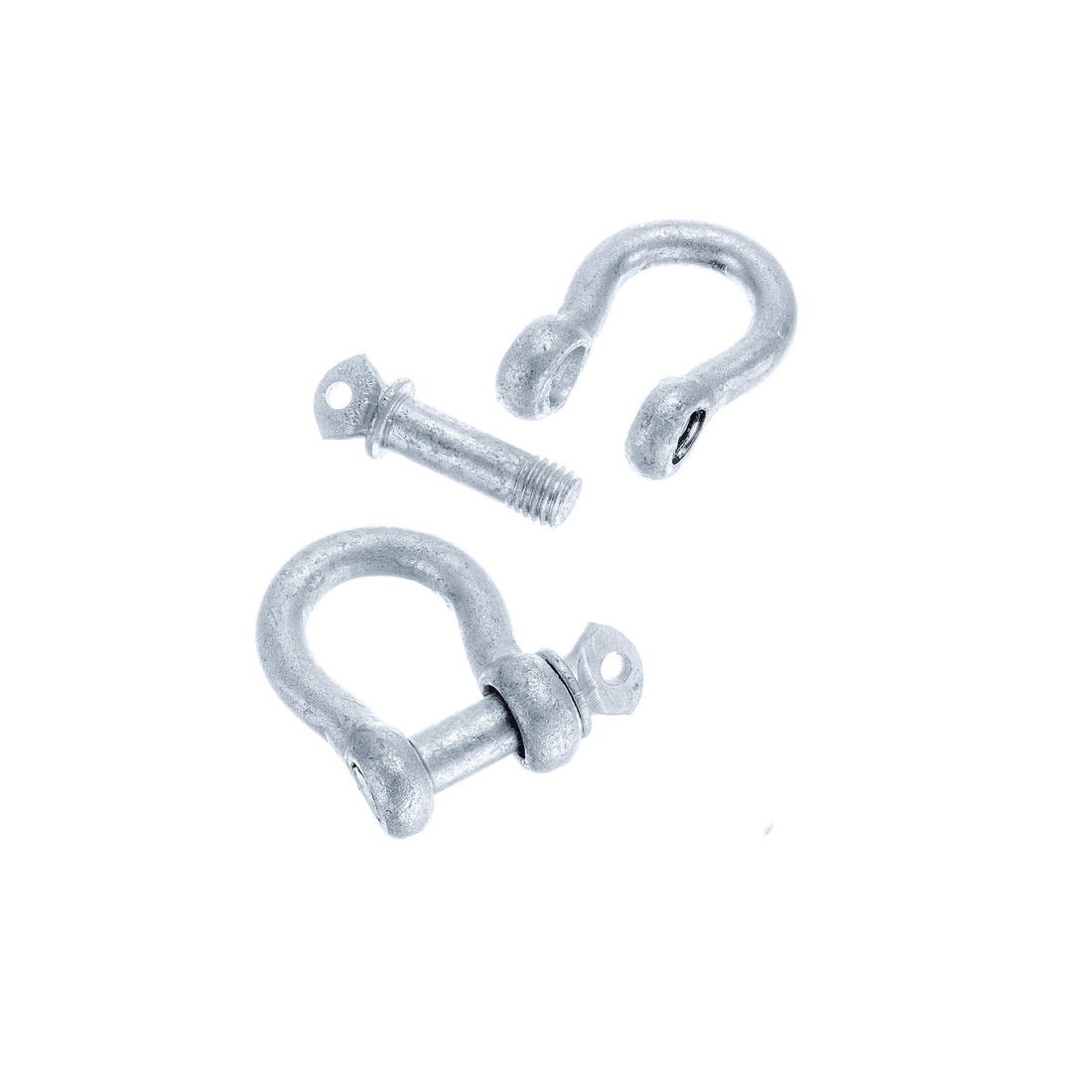 Anchor Shackle - 3/8in, Galvanized, 2 Pack 4 Two SEA CHOICE 5 Anchor Shackles, 3/8 inch galvanized, with threaded pins—one assembled and one disassembled—are shown on a white background.