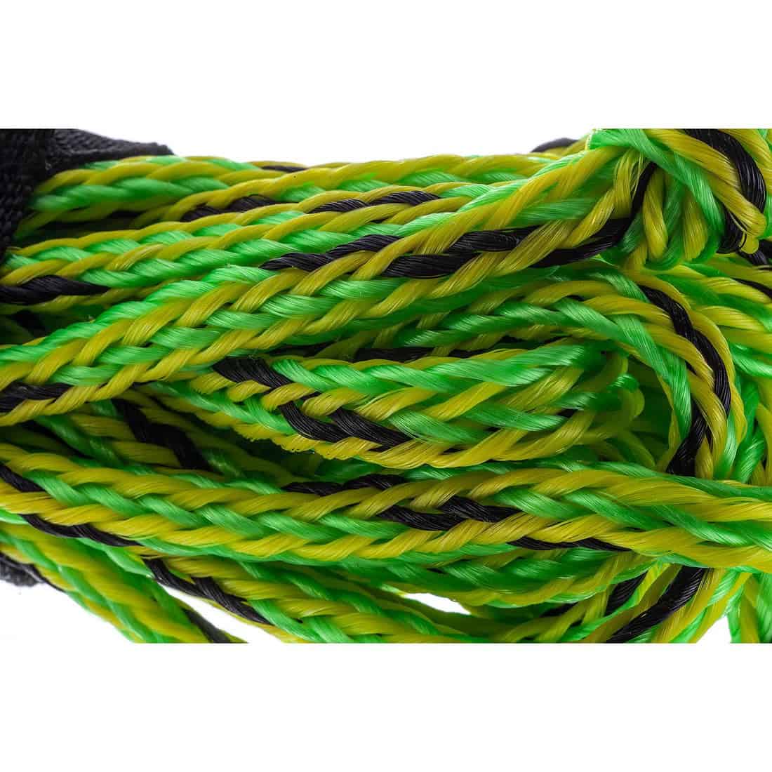 PWC Tow Rope - 20' 4 Close-up view of bundled PWC Tow Rope - 20ft SEA CHOICE 4, featuring twisted plastic strands in green, yellow, and black colors.