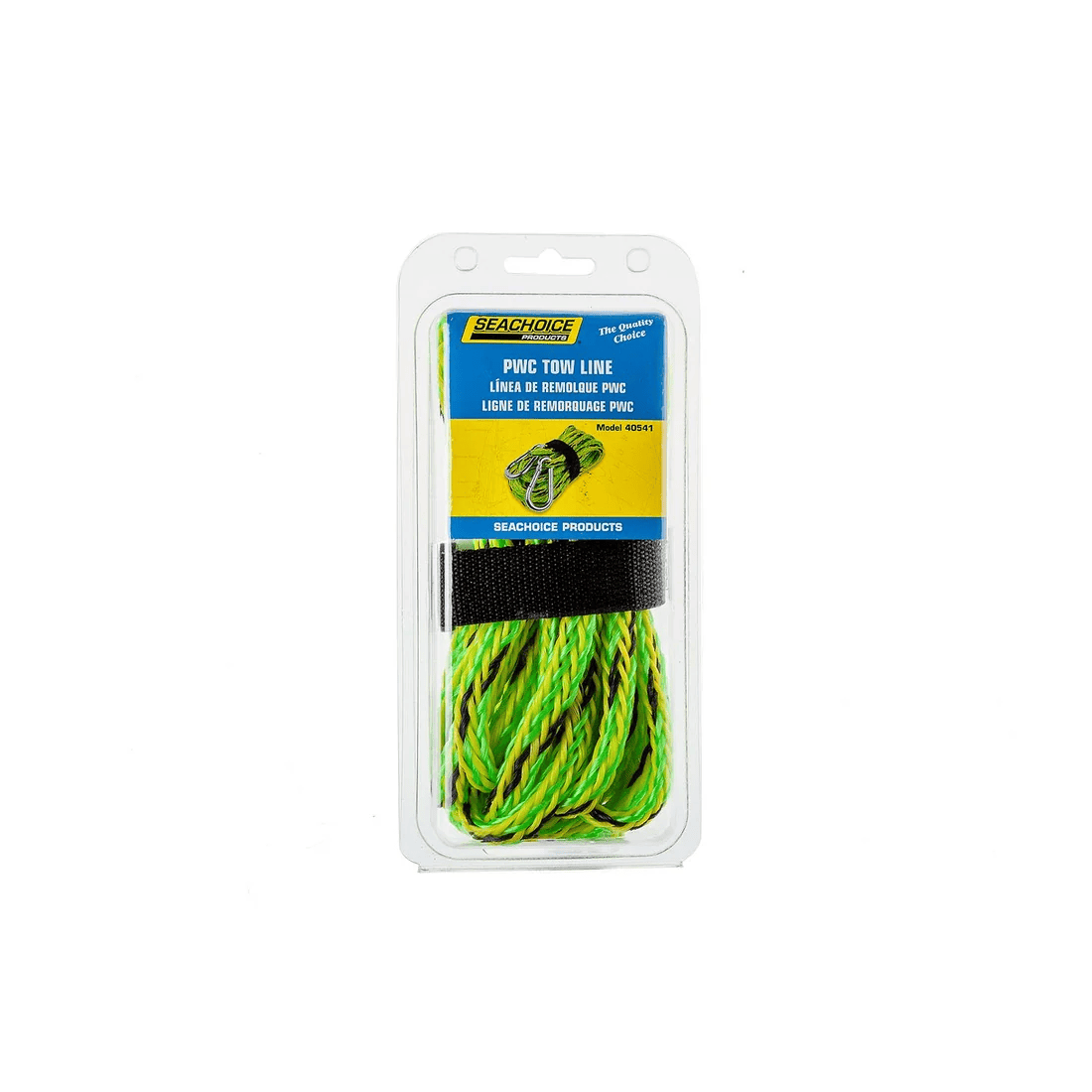 PWC Tow Rope - 20' 5 Packaged SEA CHOICE 5 PWC Tow Rope, 20ft, displayed in clear plastic packaging with a blue and yellow label.