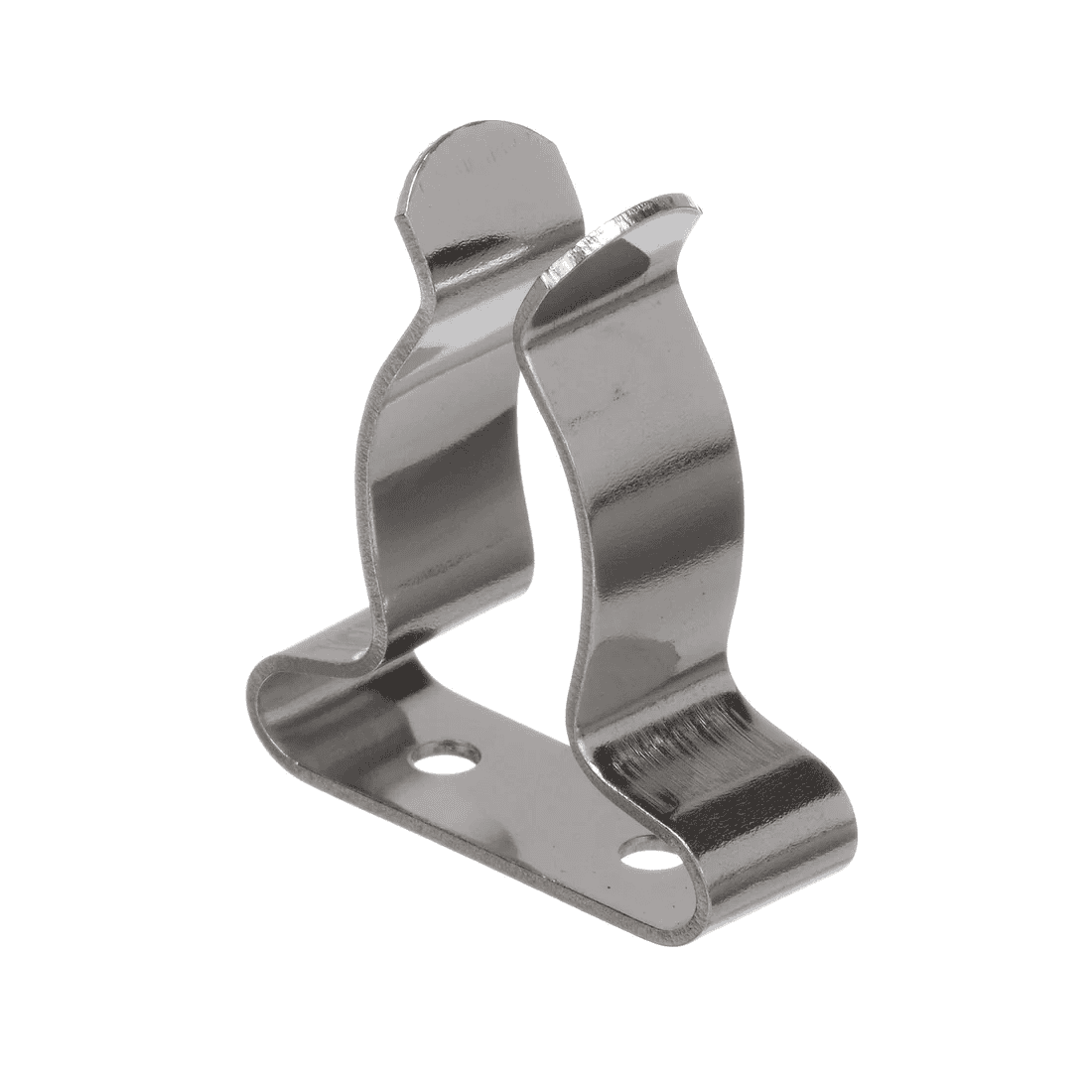 Spring Clamps - 5/8" - 1 1/4", Stainless Steel, 2 Pack 1 A pack of two SEA CHOICE Spring Clamps (5/8 - 1 1/4 inch), made of stainless steel, featuring a metal spring clip with two mounting holes at the base, designed to securely hold cylindrical objects such as tools or pipes.