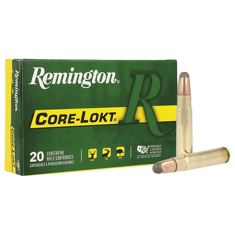 Core-Lokt® - 35 Rem, 200 Grain, Core-Lokt Soft Point, 2080 fps 1 A box of Core-Lokt - 35 Rem, 200 Grain, Core-Lokt Soft Point, 2080 fps REMINGTON with two loose cartridges in front.