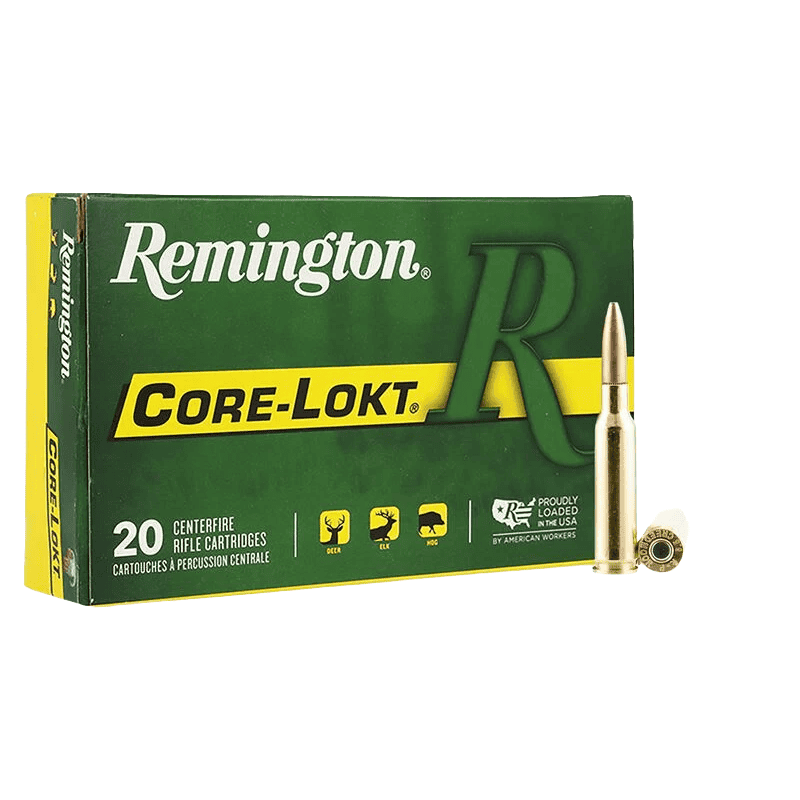 Core-Lokt® - 6.5 Creedmoor, 140 Grain, Pointed Soft Point Core Lokt, 2700 fps 1 Box of Core-Lokt - 6.5 Creedmoor, 140 Grain, Pointed Soft Point Core Lokt, 2700 fps REMINGTON with one cartridge and one case in front. Box label shows 20 cartridges.