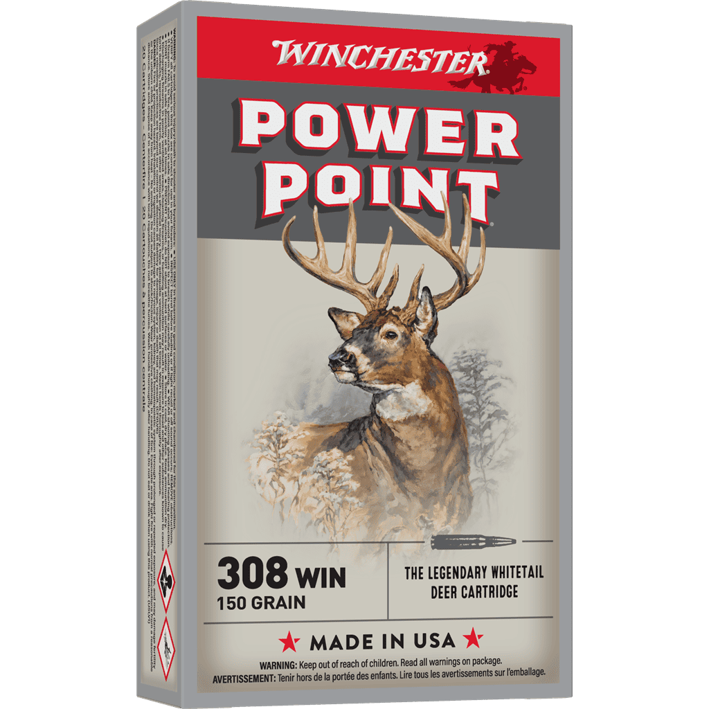 Power-Point - 308 Winchester, 150 Grain 1 Box of Power-Point - 308 Winchester, 150 Grain WINCHESTER rifle cartridges featuring an illustration of a whitetail deer.